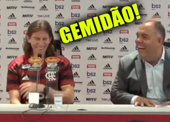 Filipe Luís cai na gargalhada na apresentação do Flamengo. Alguém caiu no gemidão do WhatsApp